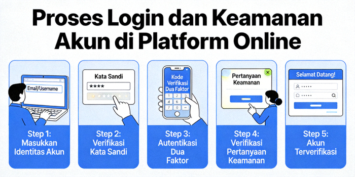 Ilustrasi proses login dan keamanan akun di platform online