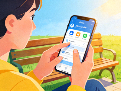 Ilustrasi seseorang mengakses layanan online melalui perangkat mobile seperti smartphone